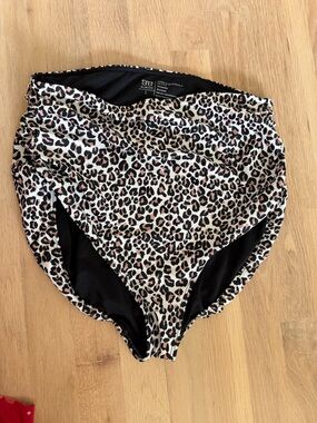 Albion Leopard Print High-Waist Bikini Bottoms in Black, White, Tan